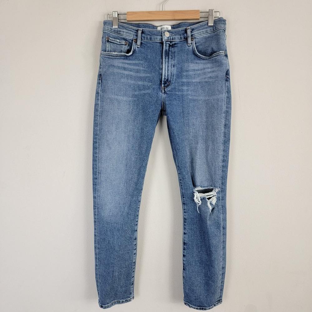 Agolde Toni Jeans‎ Straight Mid Rise Distressed Shoreline Womens 30 Blue Denim